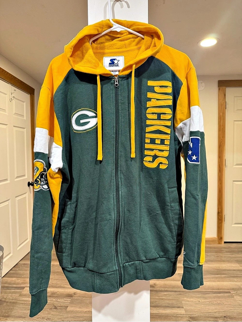 Starter Green Bay Packers Full Zip Hoodie Green & Yellow XL
